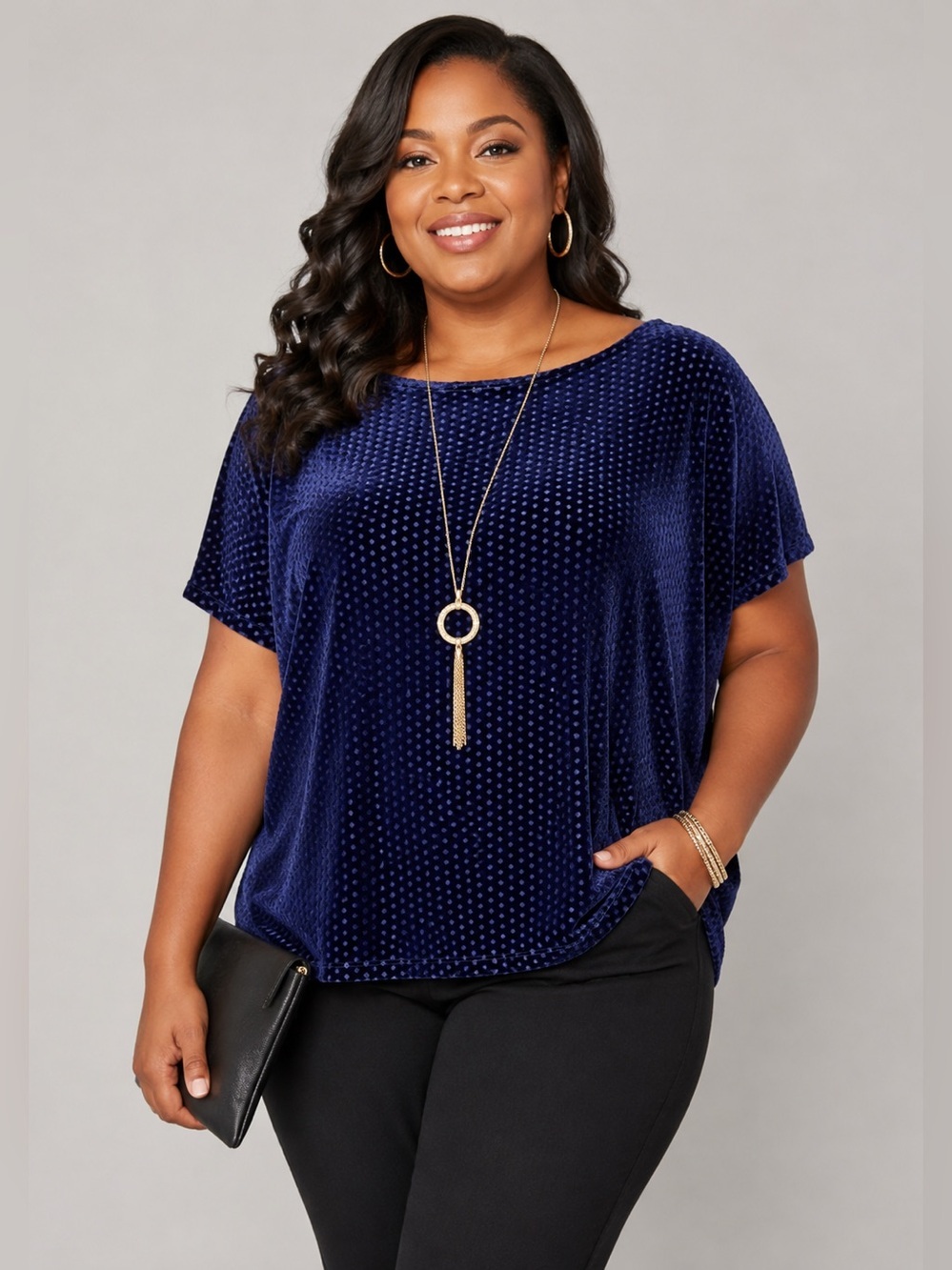 Jones New York Blue Velvet Textured Dolman Top XXL NWT